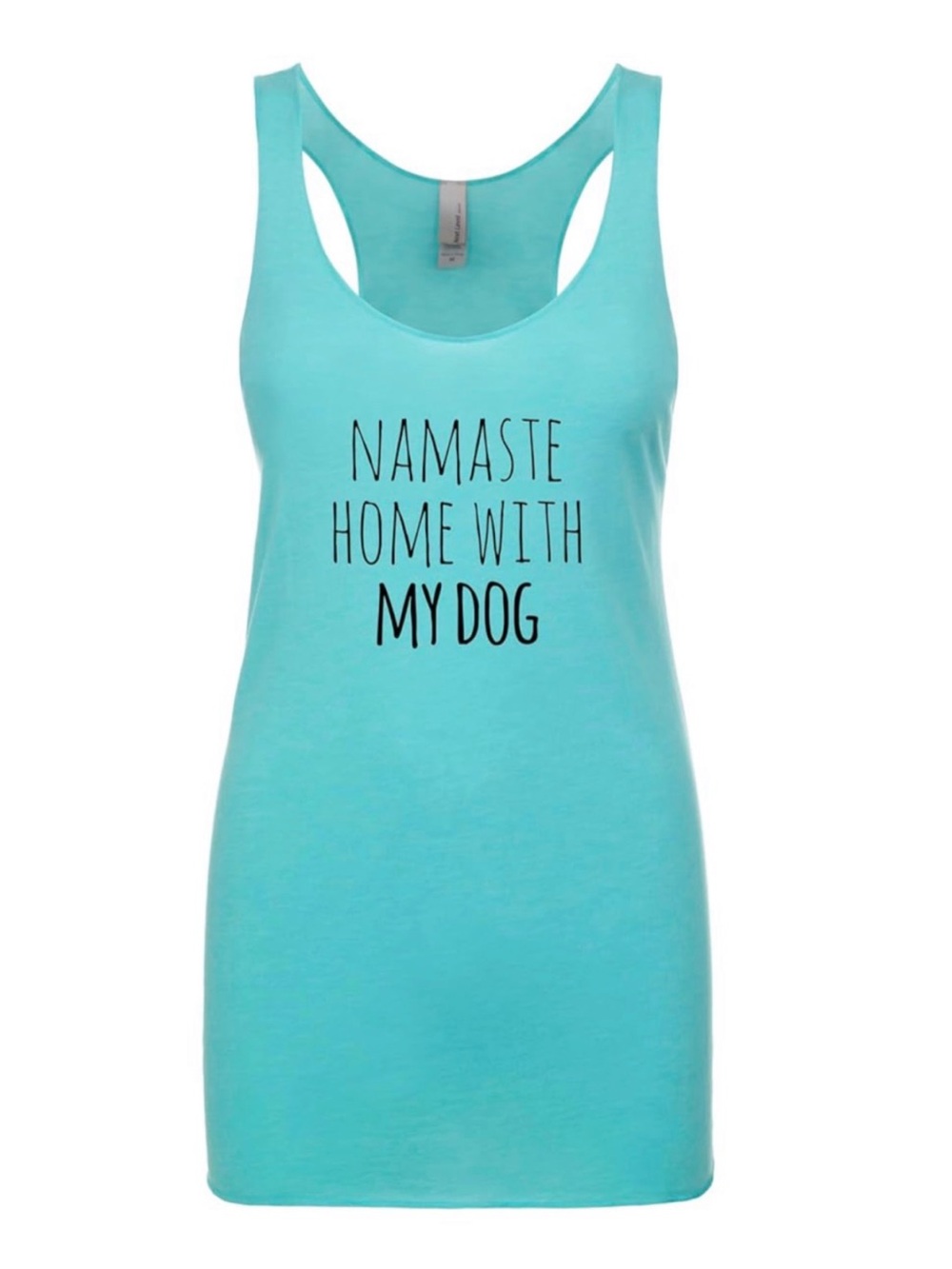 NWT Womems Tank Top “Namaste Home with my dog”  Large Teal